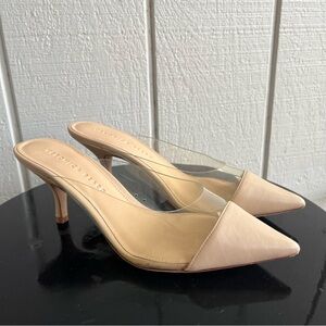 Veronica Beard Maddie Mule Kitten Heels Nude Leather and Clear PVC Size 7